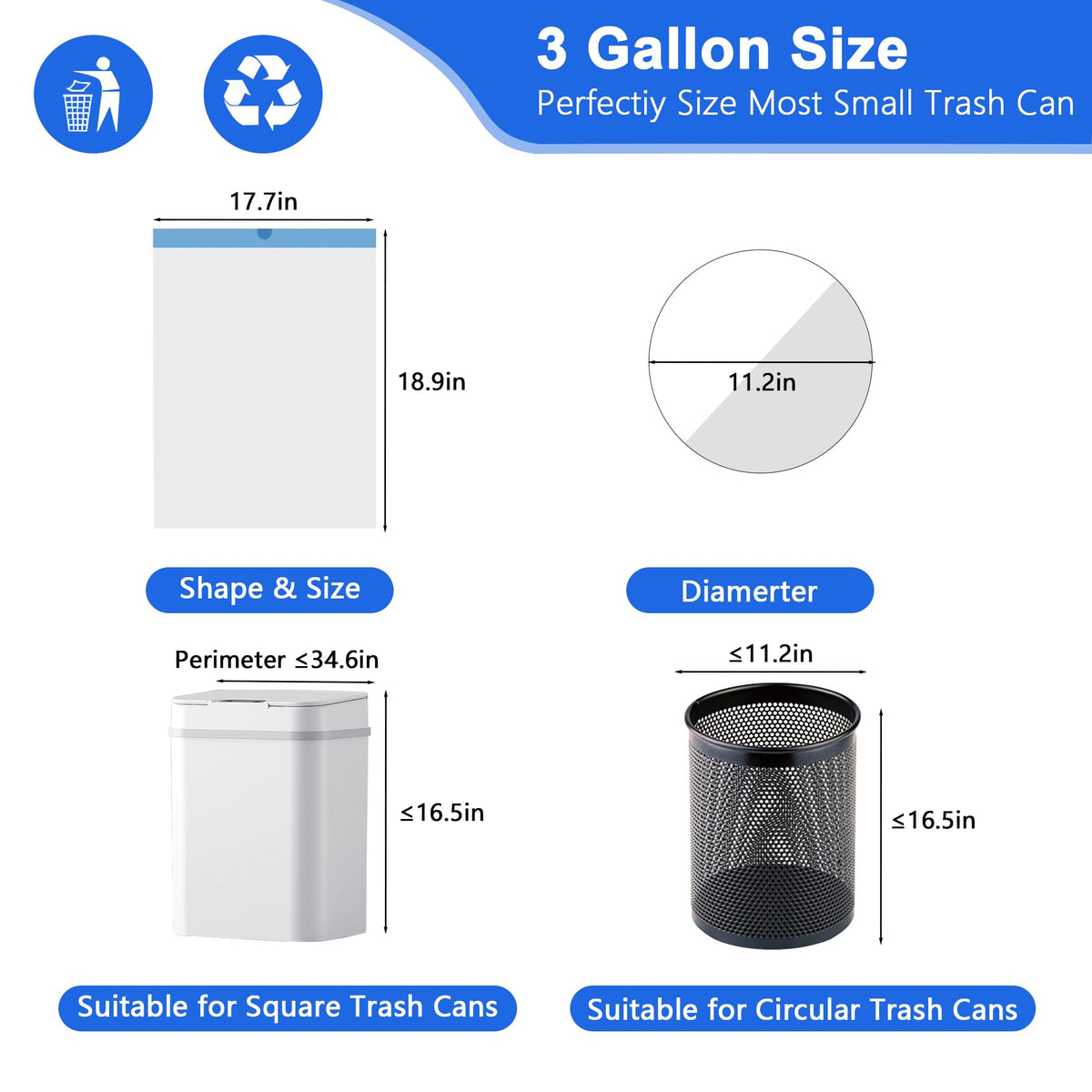 3 Gallon 360 Count 1.2 Mil Drawstring White Plastic Trash Bags V575757