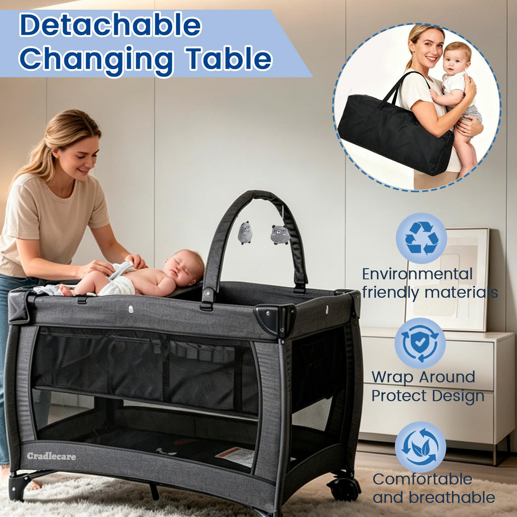 3-in-1 Pack and Play with Changing Table & Carry Bag, Black D701