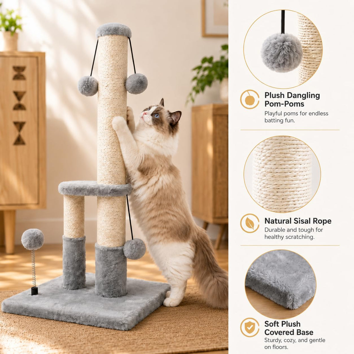 Tall Cat Scratching Post with Sisal Rope and 4 Balls A80821