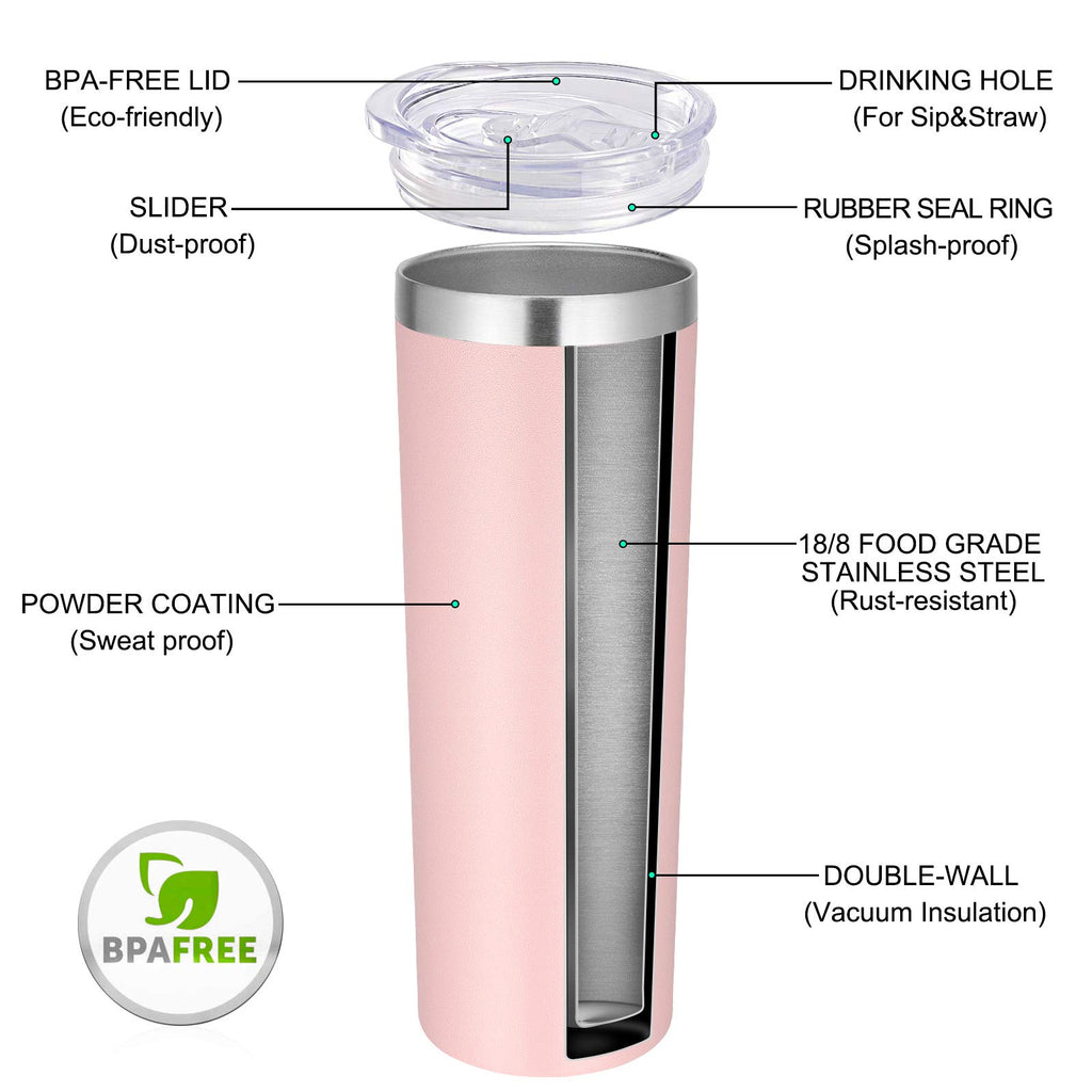 20 oz Stainless Steel Insulated Tumbler with Lid and Straw E758431