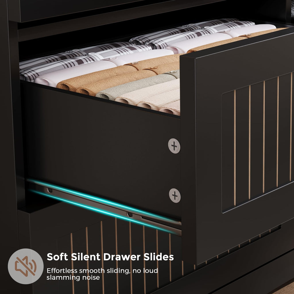 Black 6 Drawer Fluted Wood Dresser V963