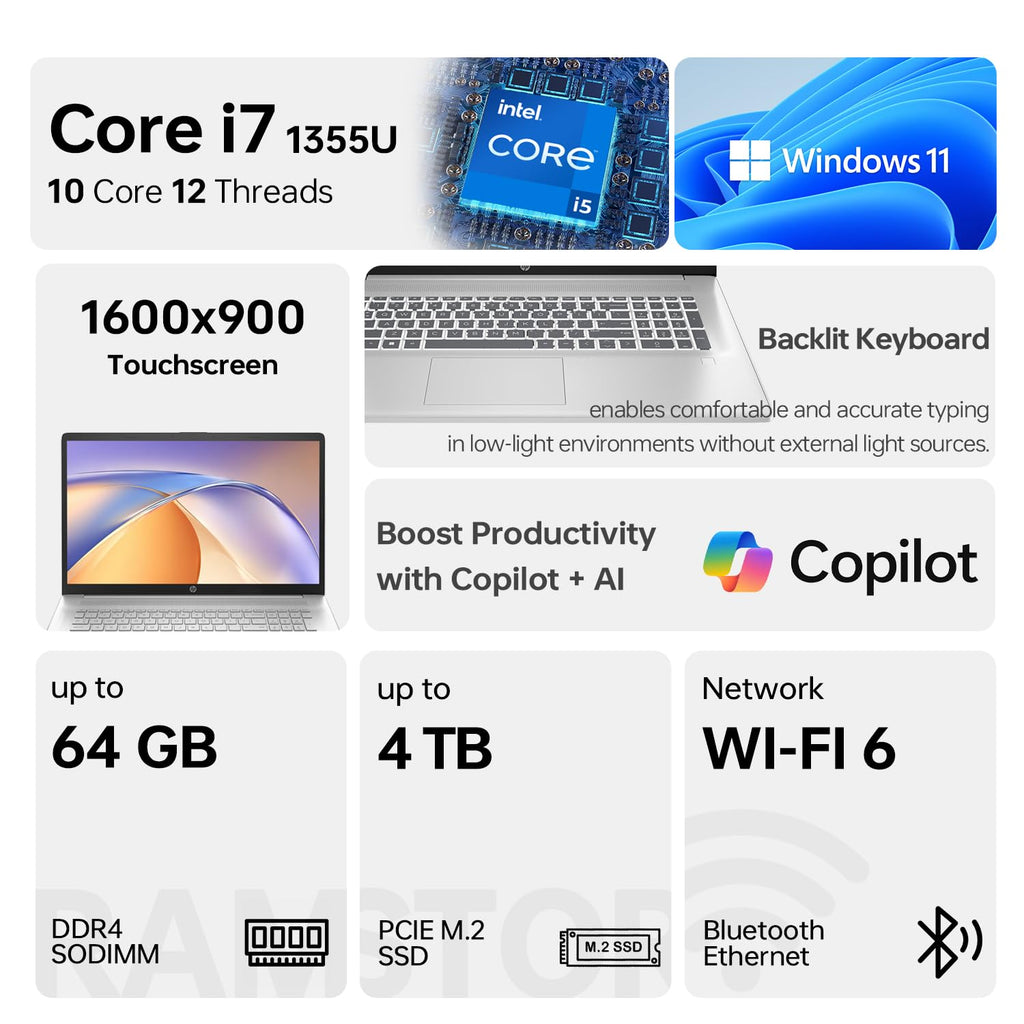 17.3" HD+ Touchscreen Laptop, Intel Core i7, 16GB RAM, 512GB SSD, Silver A517
