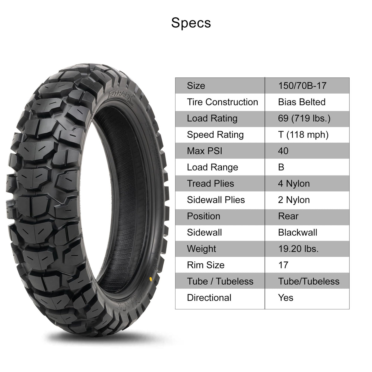 150/70B-17 Adventure Motorcycle Tire Q495