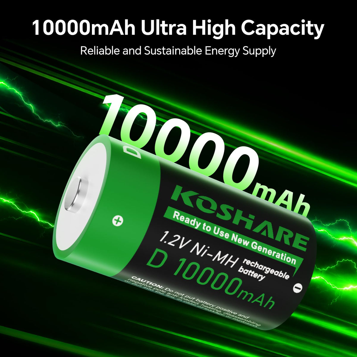 4 Pack 10000mAh Rechargeable NiMH D Cell Batteries with Charger F503492