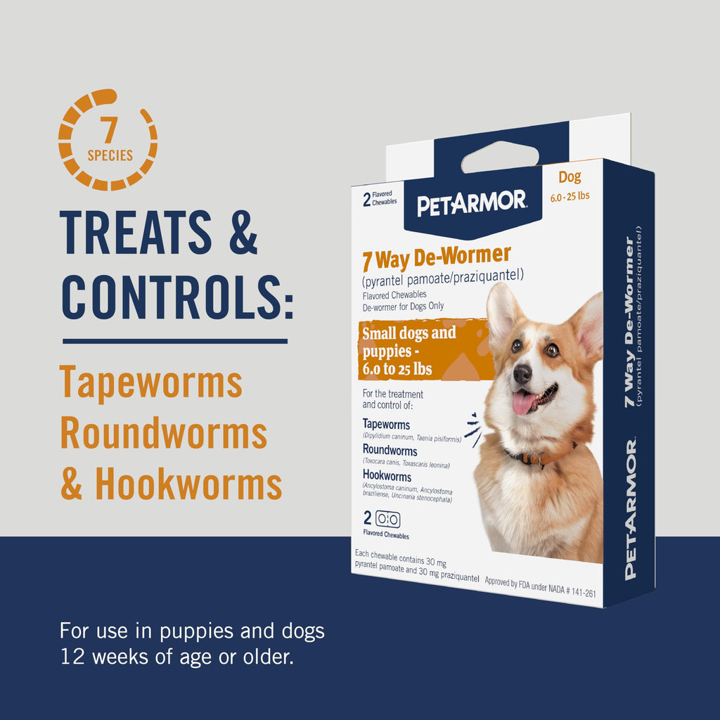 Dog Dewormer Small 6-25 lbs 2-Count Chewable M67284