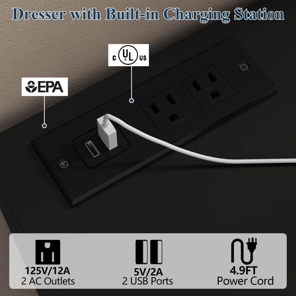 6 Drawer Dresser with Power Outlet and LED Lights N484003