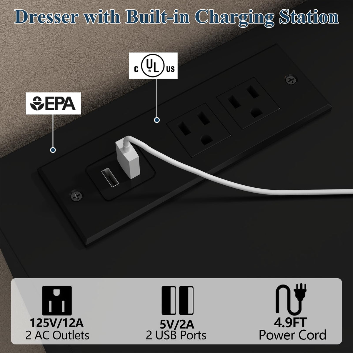 6 Drawer Dresser with Power Outlet and LED Lights N484003