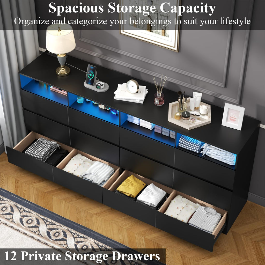 6 Drawer Dresser with Power Outlet and LED Lights N484003