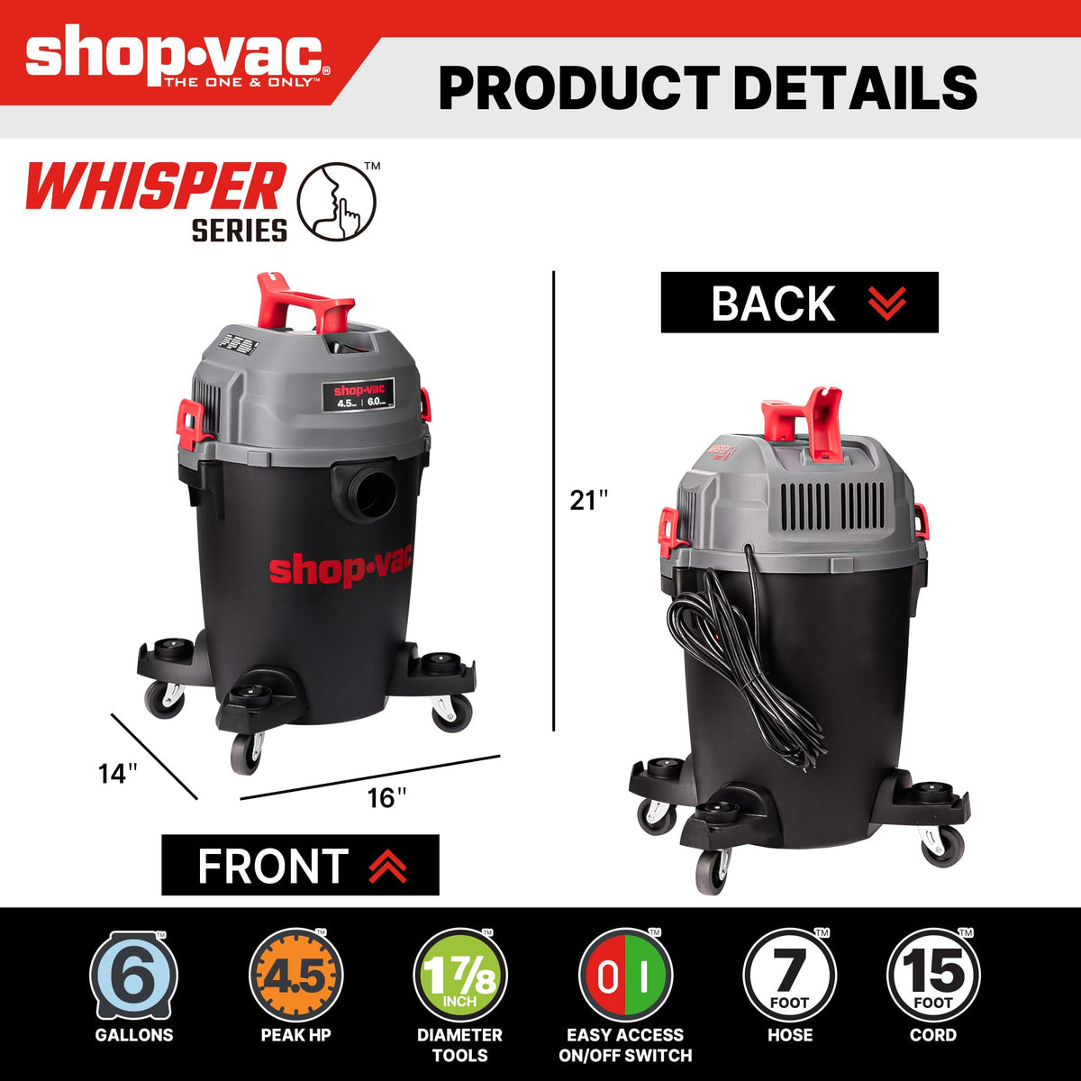 6 Gallon Wet and Dry Shop Vacuum J43371