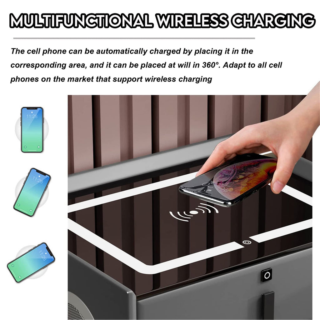 White 3 Drawer Bed End Table with Wireless Charging R5349