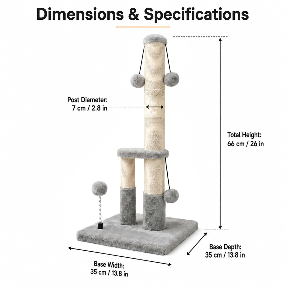 Tall Cat Scratching Post with Sisal Rope and 4 Balls A80821