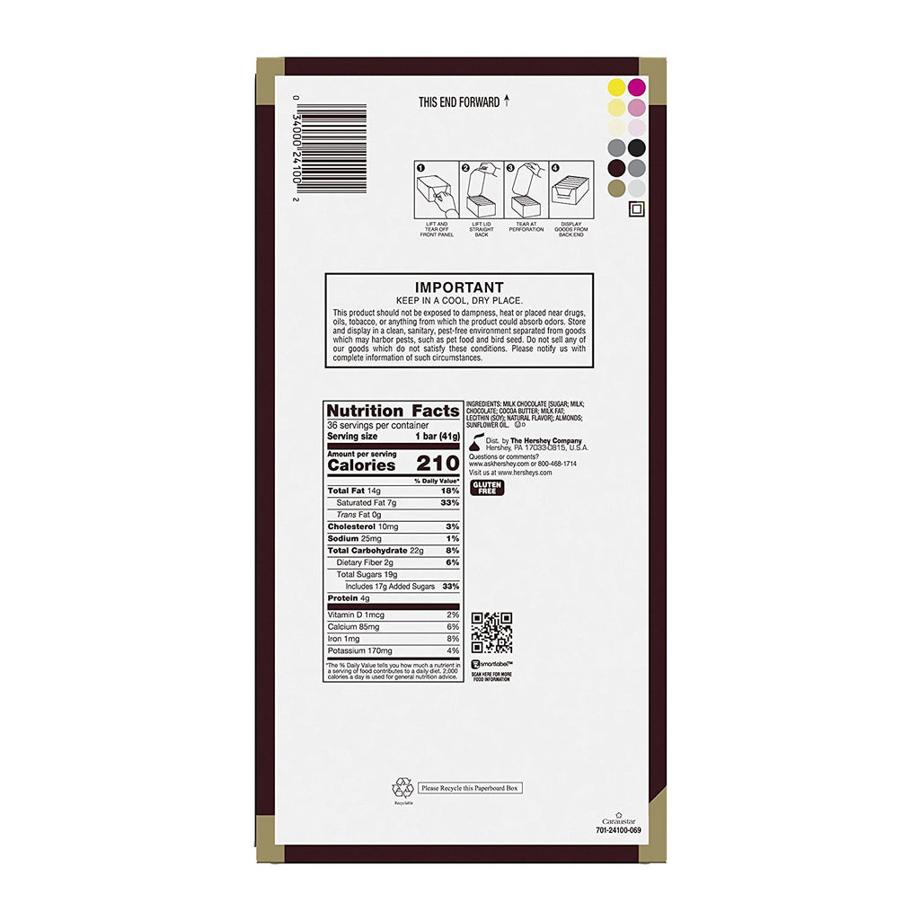 Chocolate Candy Bar with Almonds, 36 Count V258