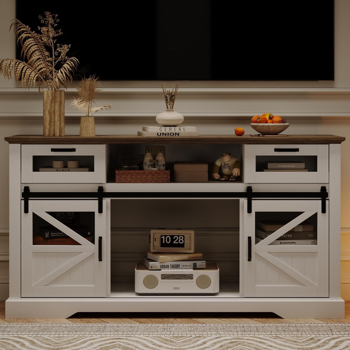 TV Stand with Storage Cabinet and Sliding Barn Doors F3343