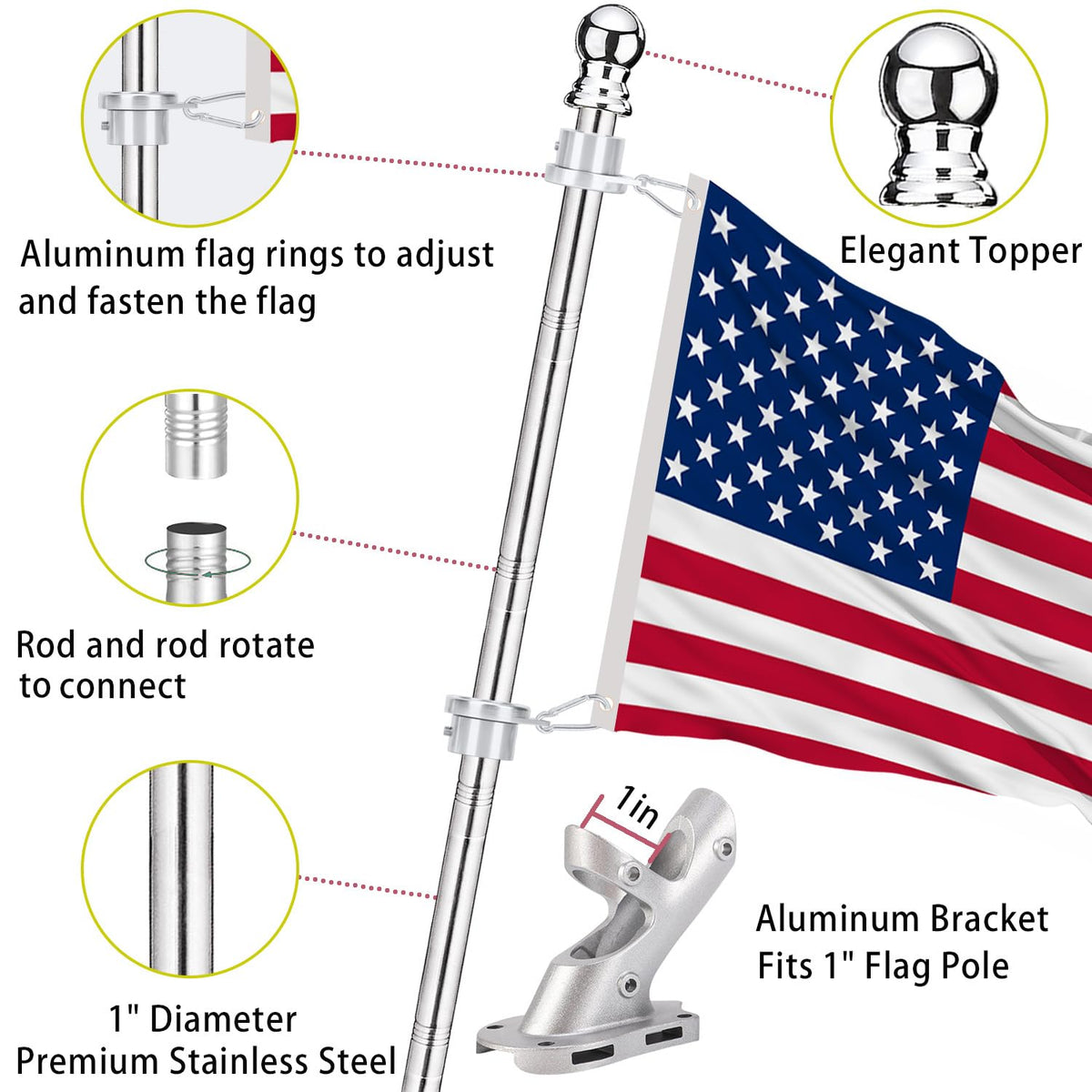 1 inch 6ft Flag Pole Kit W961
