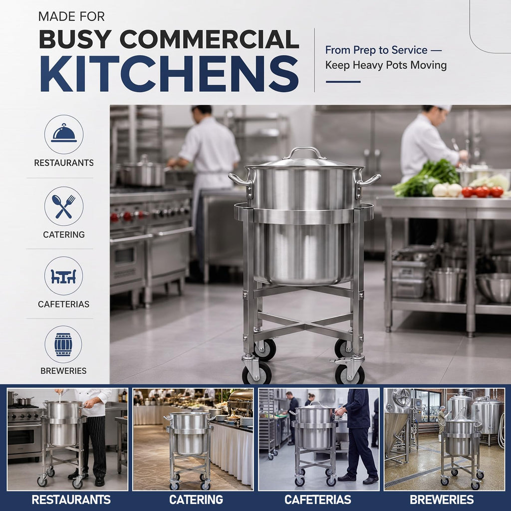 23.8 Inch Stainless Steel Stock Pot Dolly with Locking Casters F657441