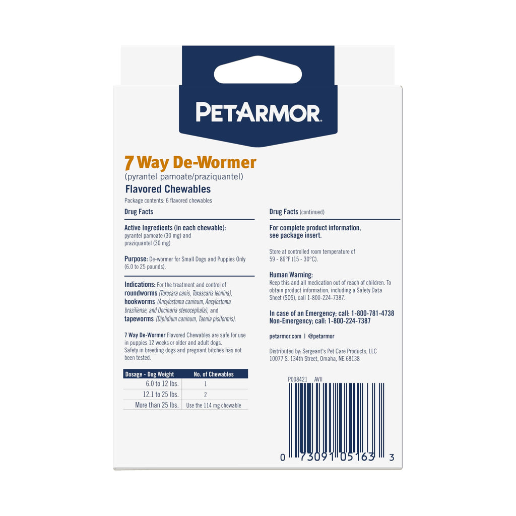 Dog Dewormer Small 6-25 lbs 2-Count Chewable M67284