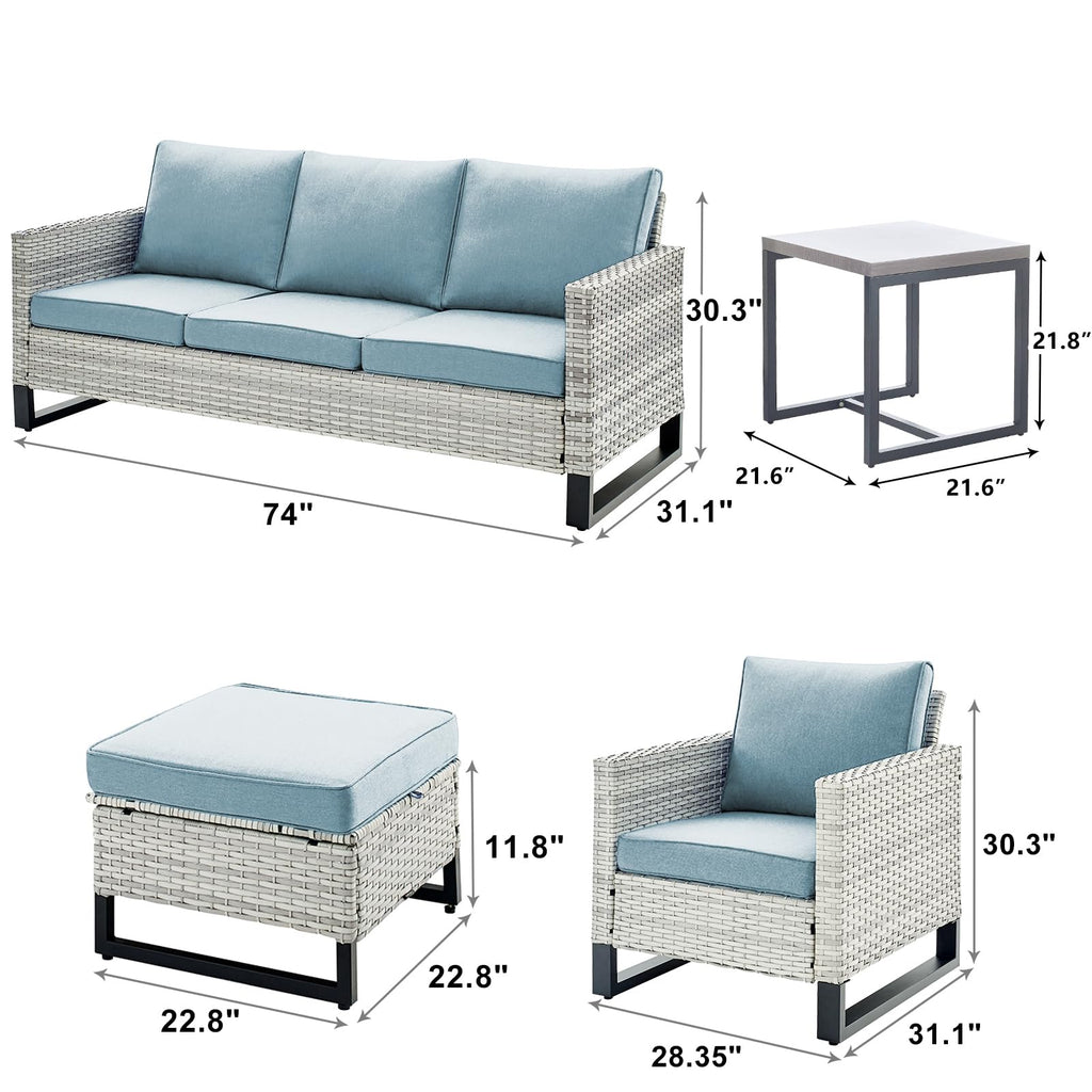 6 Piece Wicker Patio Conversation Set with Couch and Side Table F865815