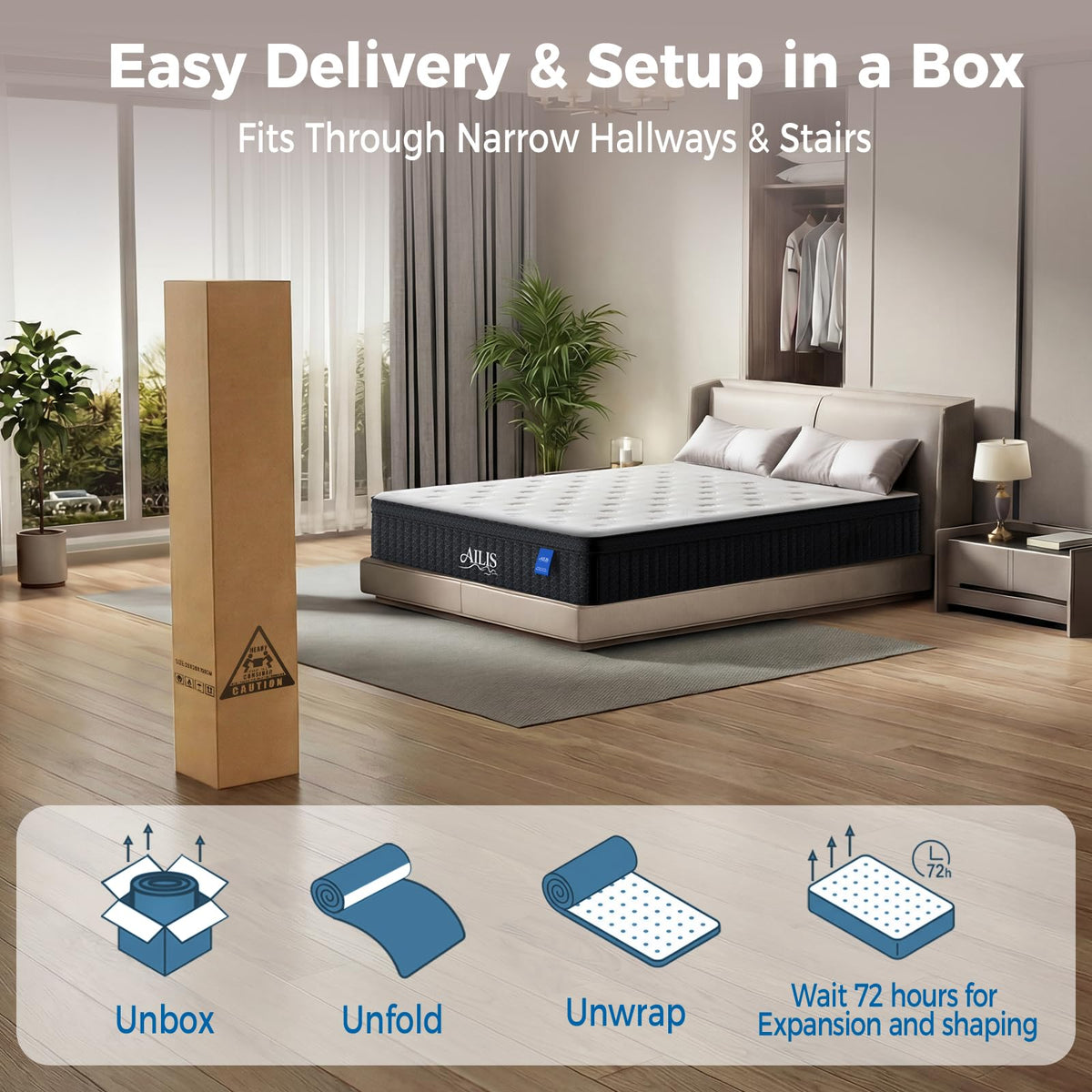 Queen 12 Inch Medium Firm Hybrid Mattress in a Box D113