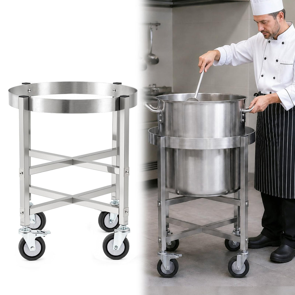 23.8 Inch Stainless Steel Stock Pot Dolly with Locking Casters F657441
