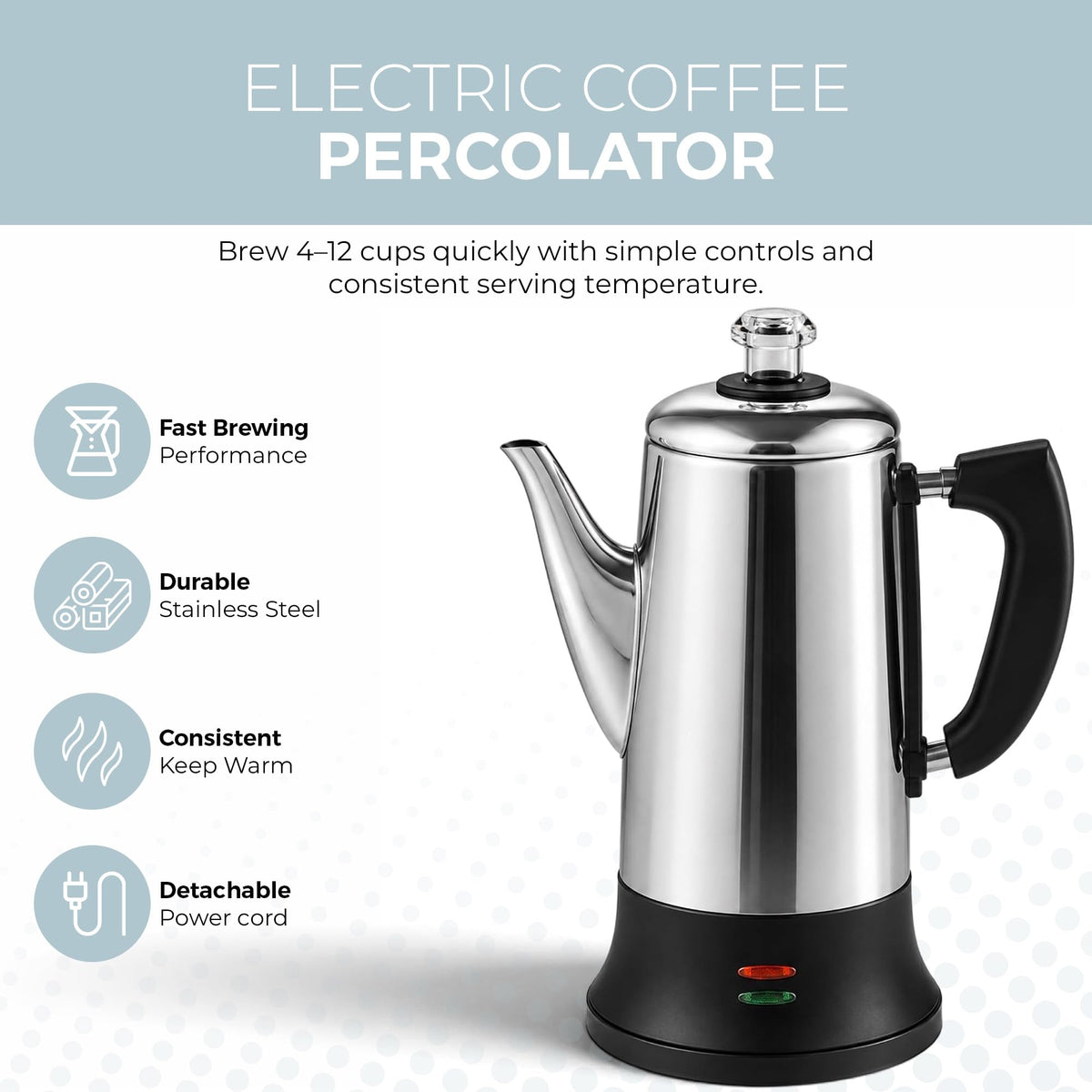 Electric 12 Cup Stainless Steel Coffee Percolator V303197