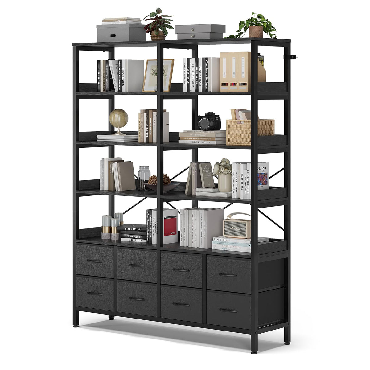 Black 8 Fabric Drawer 7-Tier Bookshelf K1692
