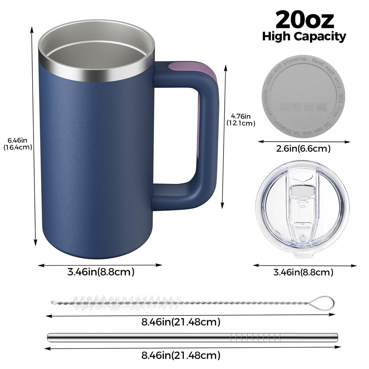 20oz Insulated Coffee Mug With Handle Ocean Blue D2907