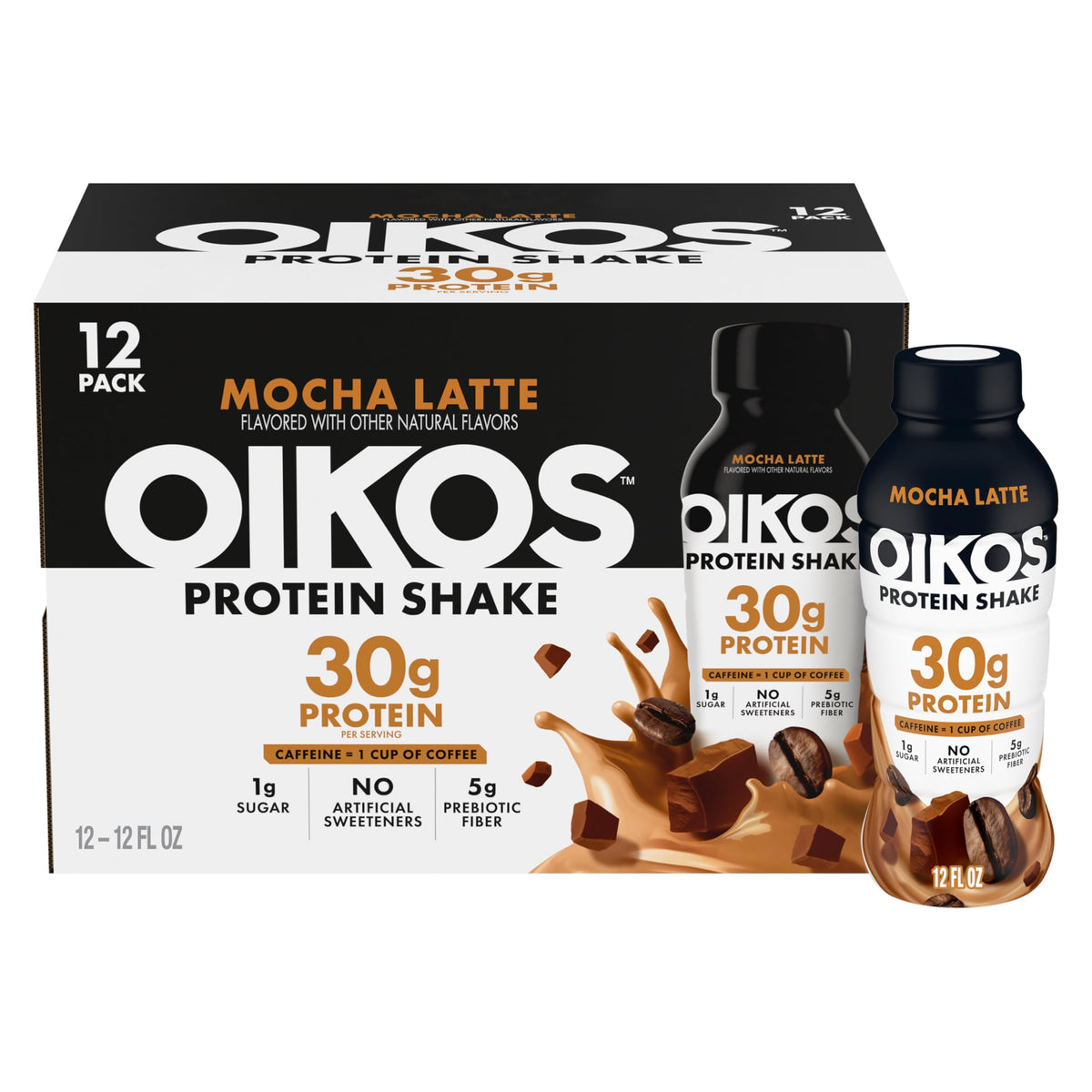 30g Protein Shake, Mocha Latte, 5g Prebiotic Fiber, 12 fl oz Bottle, 12 Count O303637