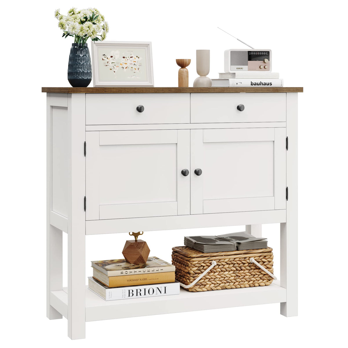 White Console Table with Storage J3929
