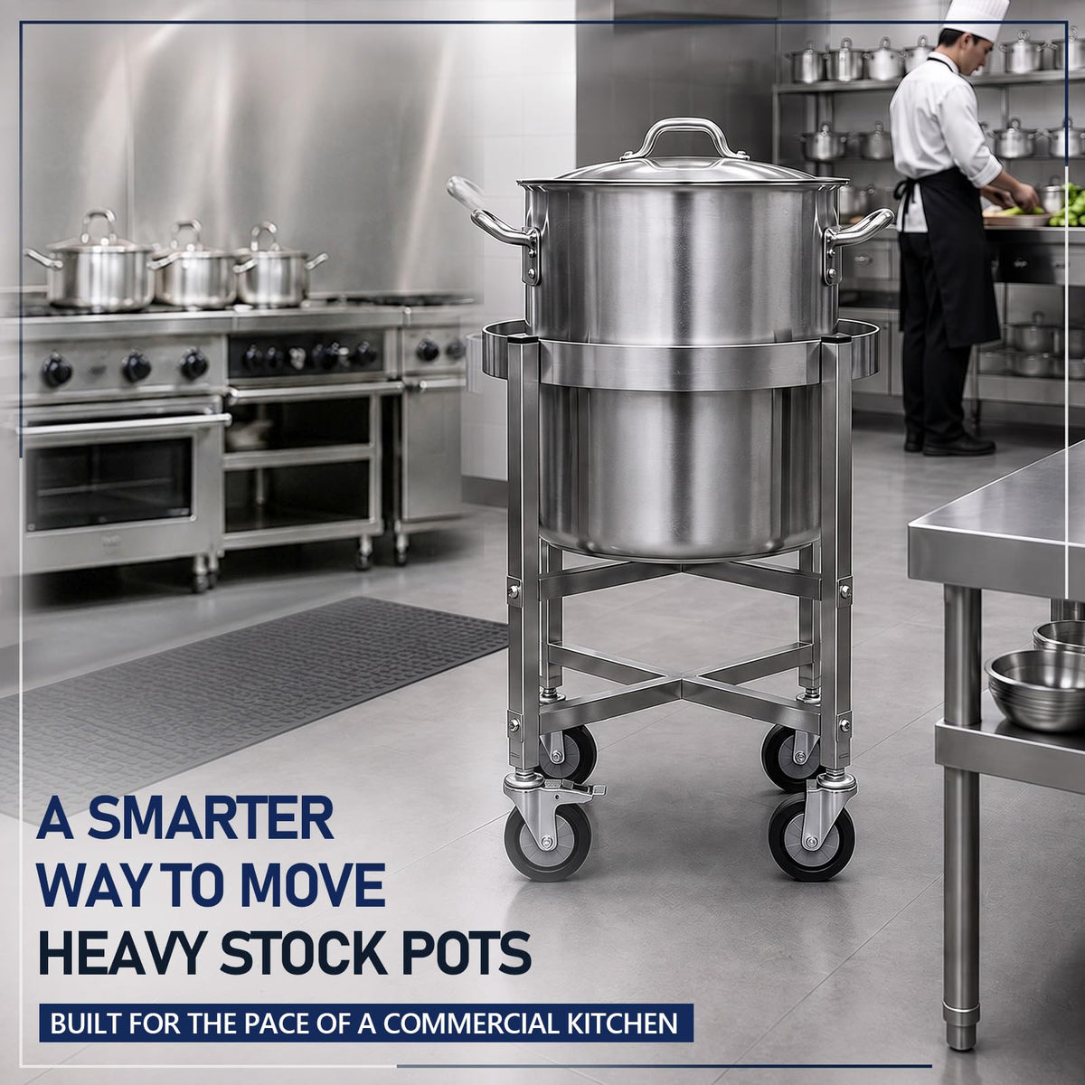 23.8 Inch Stainless Steel Stock Pot Dolly with Locking Casters F657441
