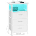 White Nightstand with Charging Station and 3 Fabric Drawers V500