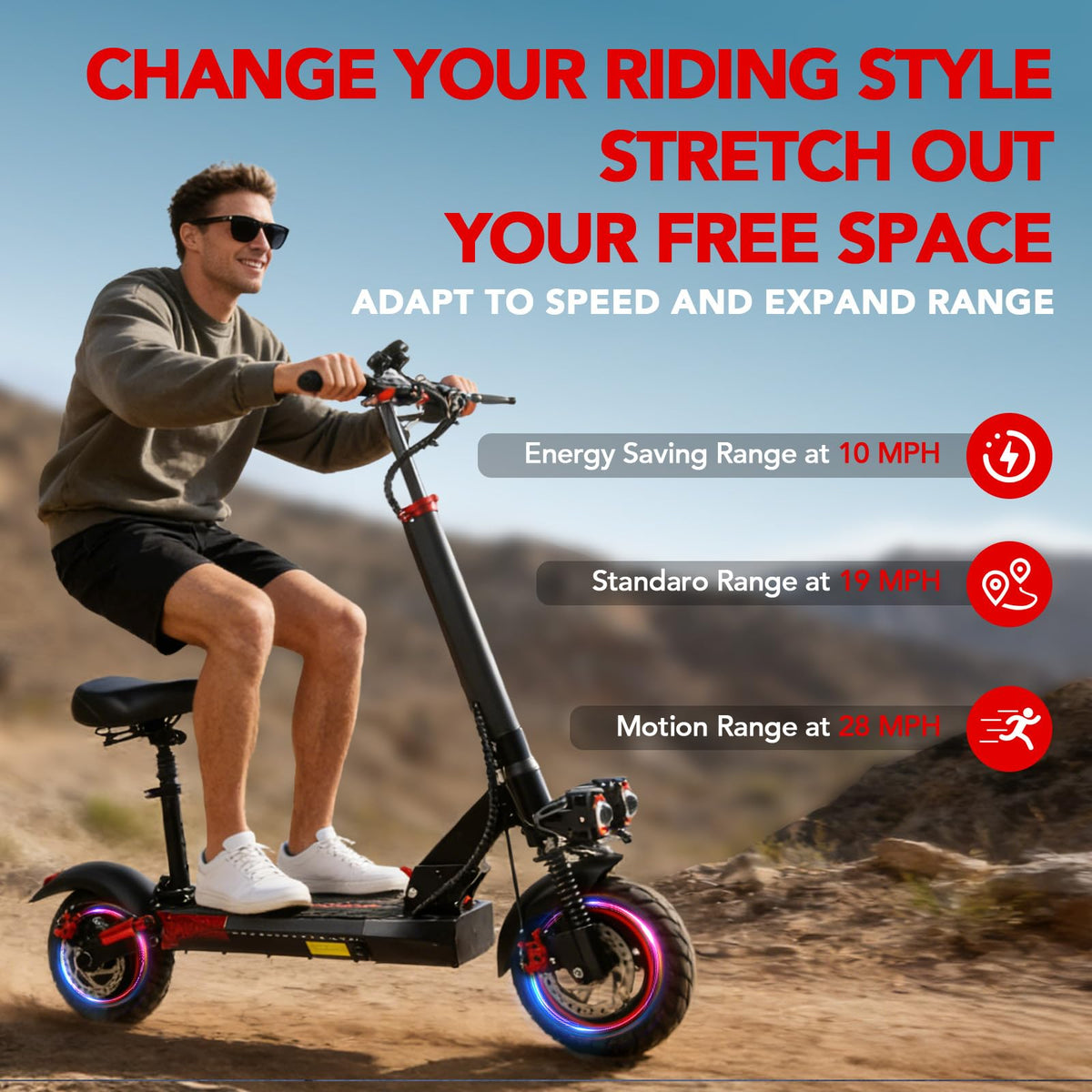 Electric Scooter with Seat, 1200W Motor, 28 MPH Top Speed O45557