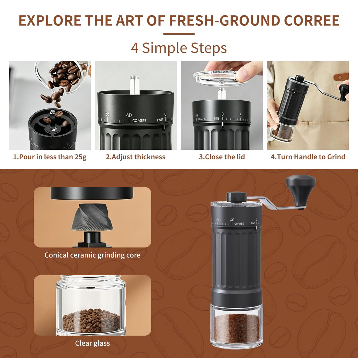 Manual Coffee Grinder 40 Adjustable Settings Q315825