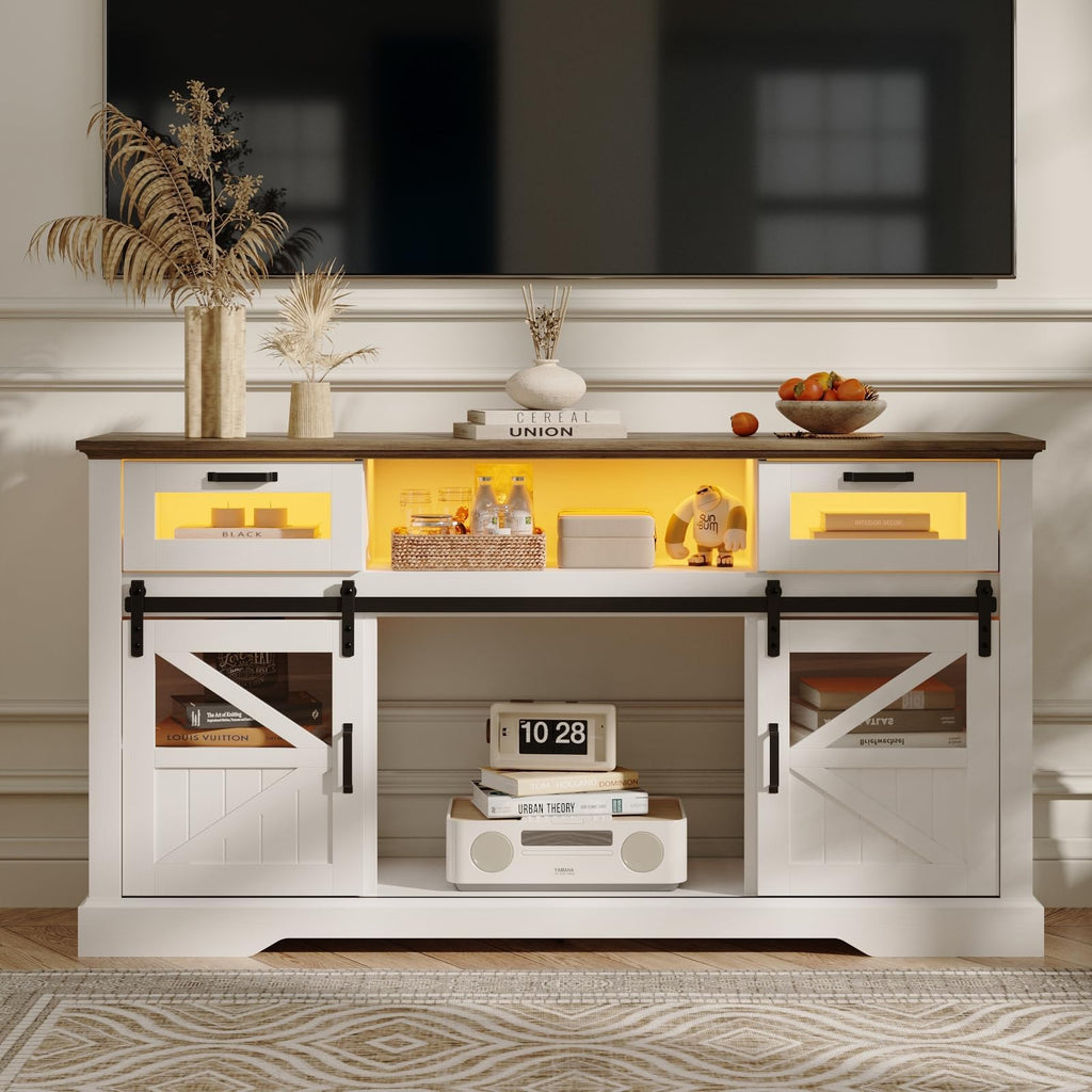 TV Stand with Storage Cabinet and Sliding Barn Doors F3343