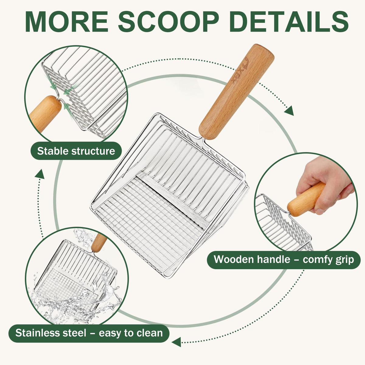 Heavy Duty Stainless Steel Cat Litter Scoop with Holder Y2427