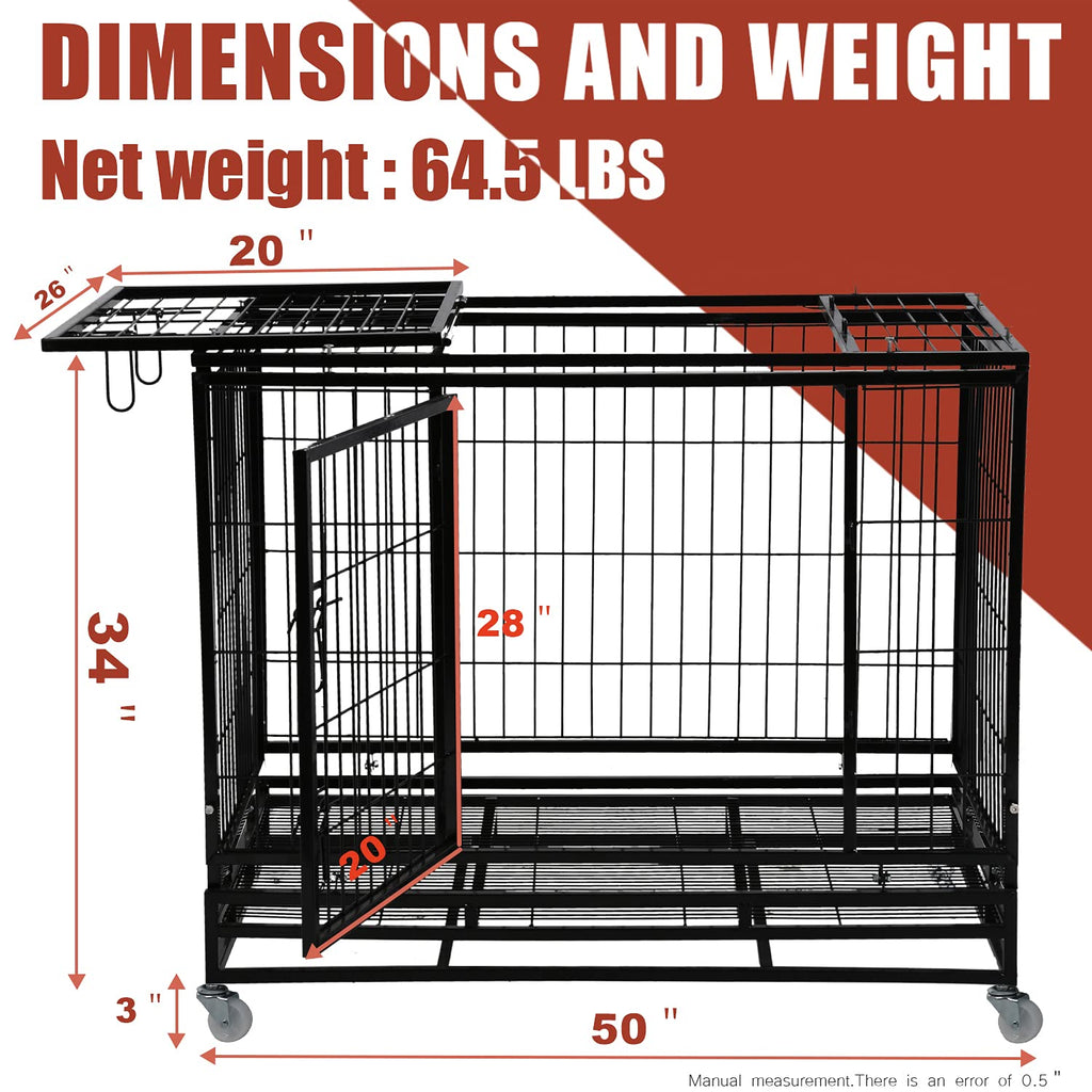 48 inch Heavy Duty Foldable Dog Crate with Lockable Wheels X36557