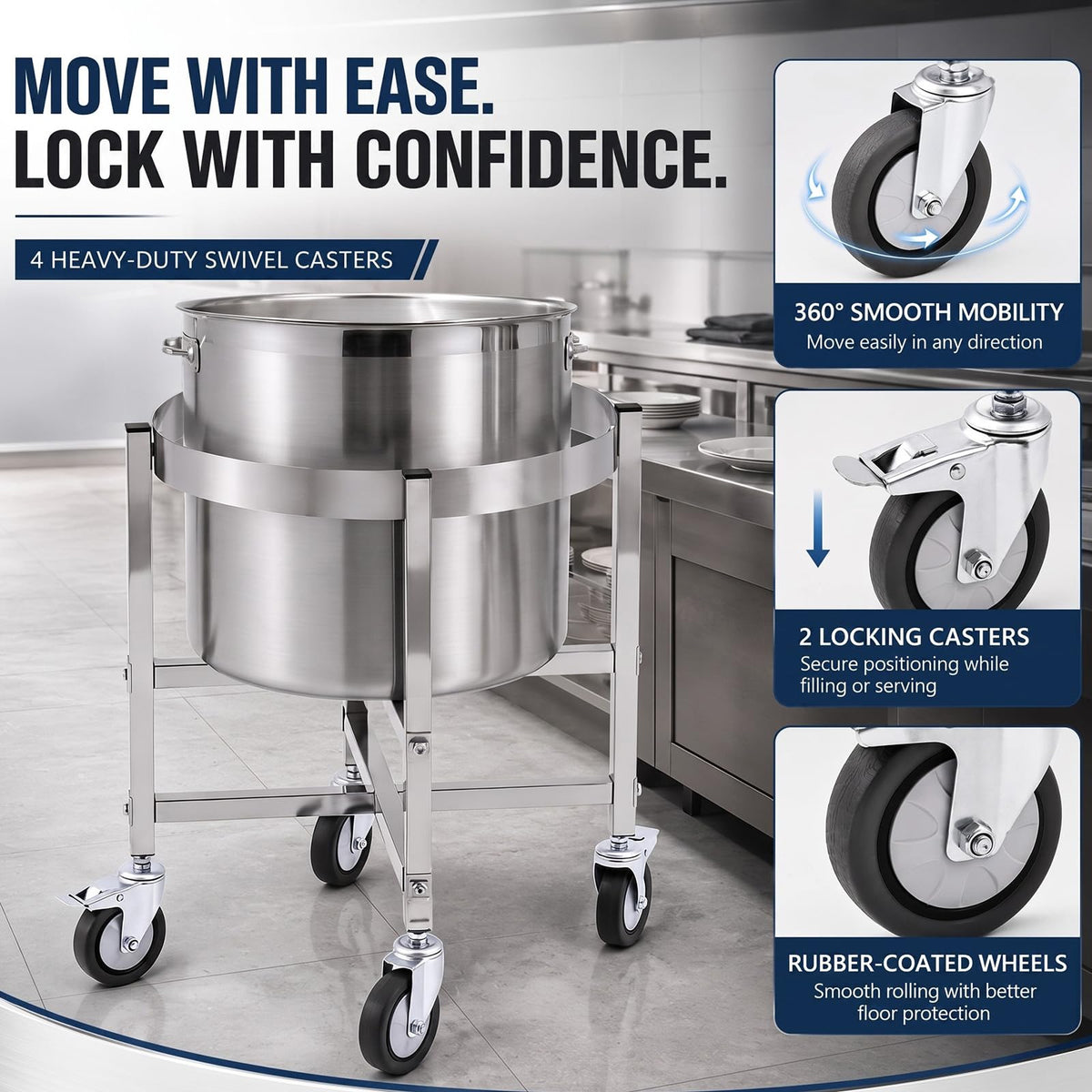 23.8 Inch Stainless Steel Stock Pot Dolly with Locking Casters F657441