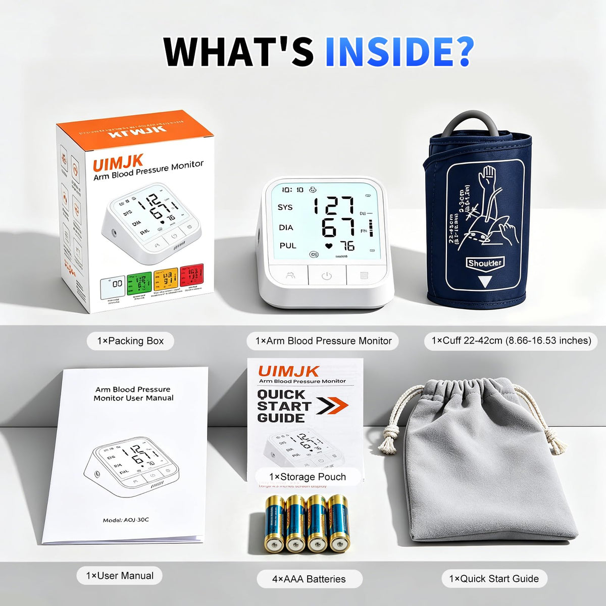 Upper Arm Blood Pressure Monitor, Automatic Digital with Voice Broadcast & Irregular Heartbeat Detection, Backlit LED Display, Adjustable Cuff 8.66-16.5'', 2x99 Memory & Guest Mode, AAA & Type-C G484209