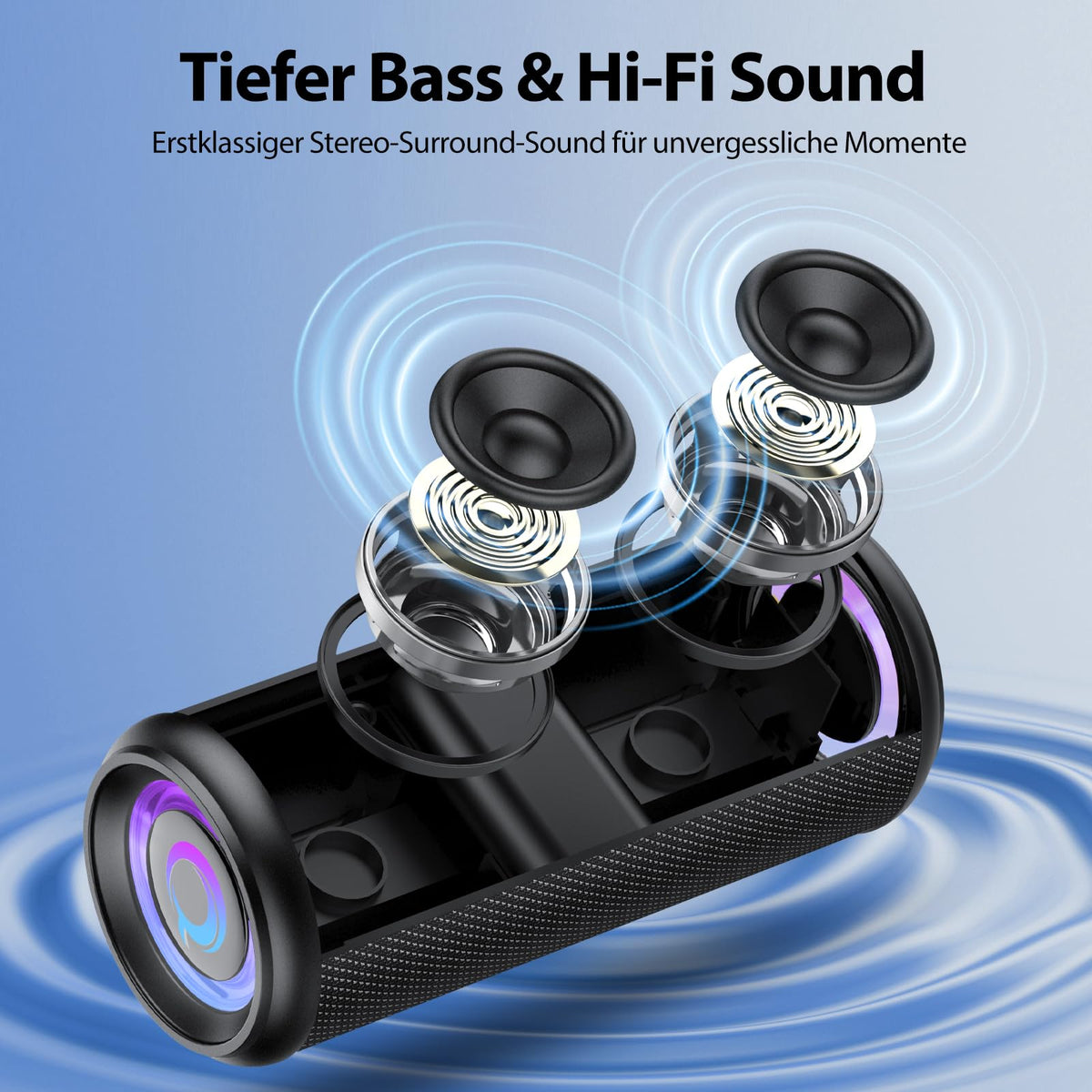 Black Portable Bluetooth Speaker with 20W Stereo Sound W9847