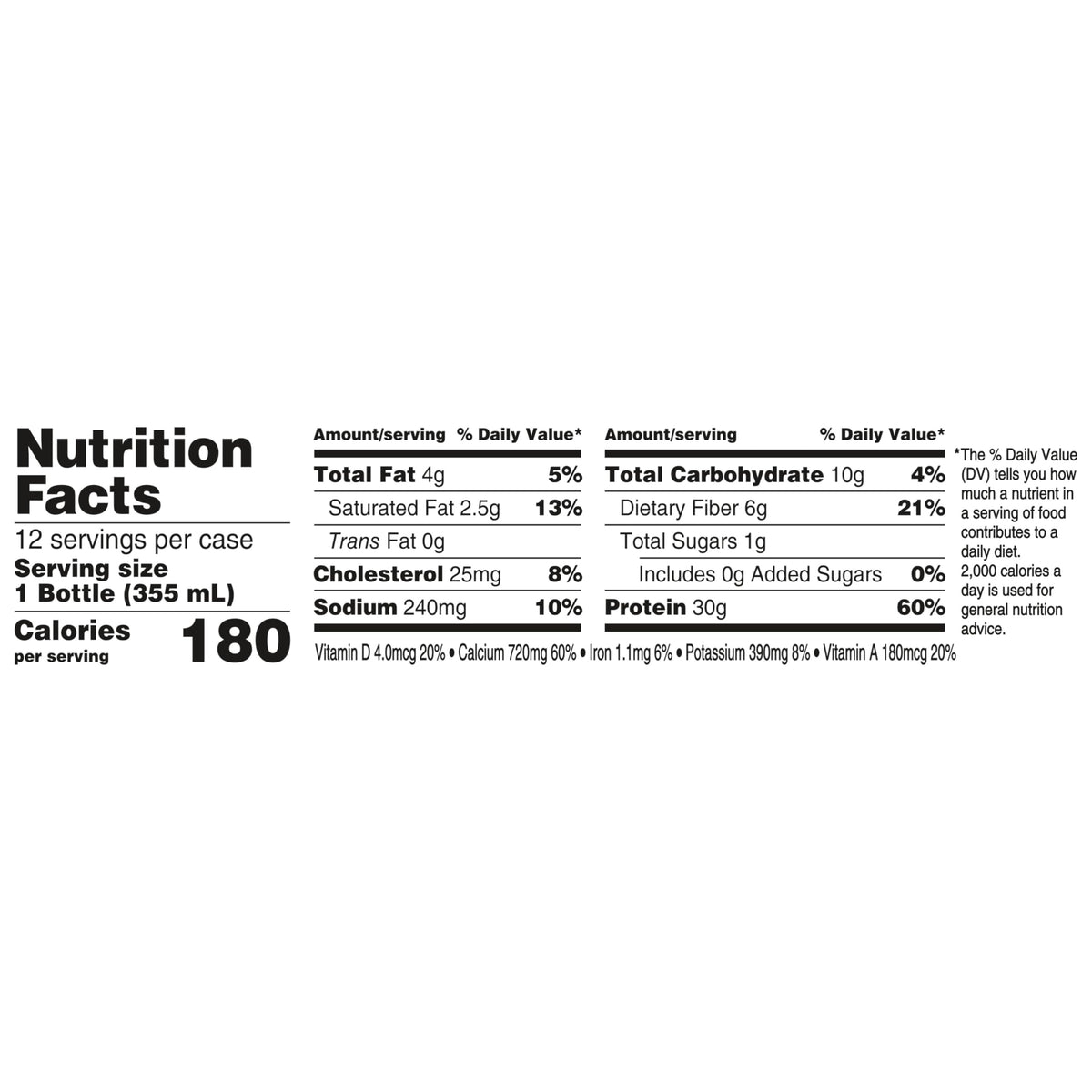 30g Protein Shake, Mocha Latte, 5g Prebiotic Fiber, 12 fl oz Bottle, 12 Count O303637