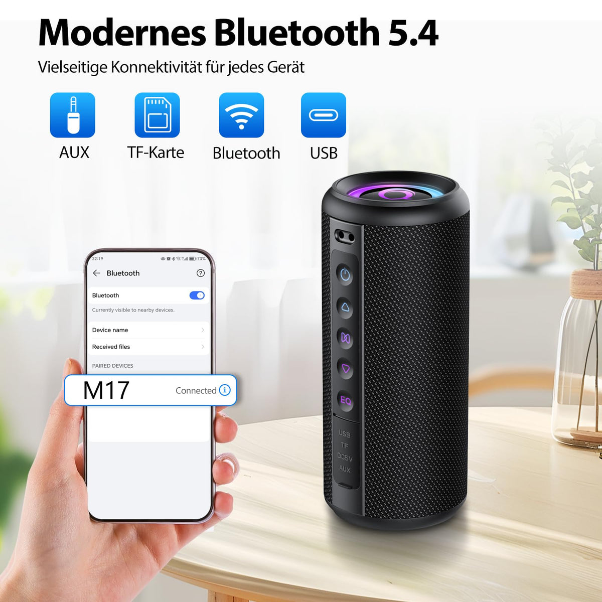 Black Portable Bluetooth Speaker with 20W Stereo Sound W9847