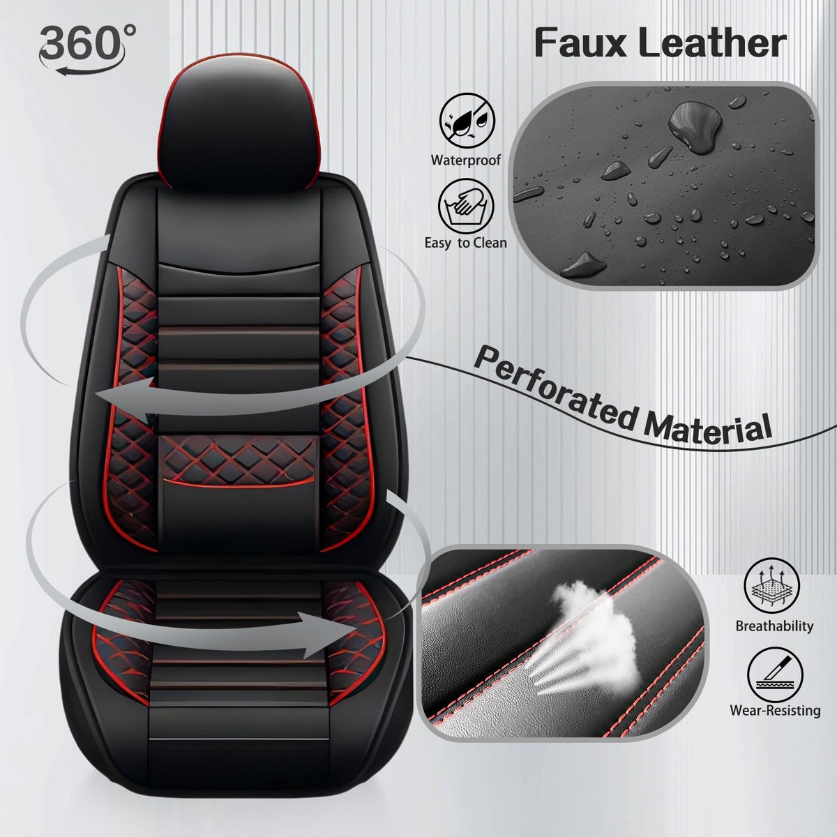 Leather 5-Seat Car Seat Covers Full Set J92038
