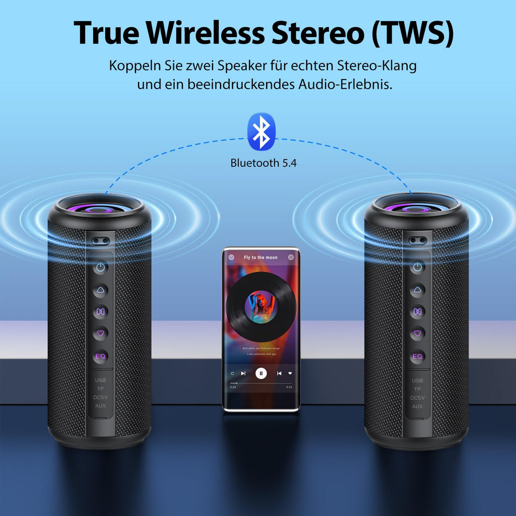 Black Portable Bluetooth Speaker with 20W Stereo Sound W9847