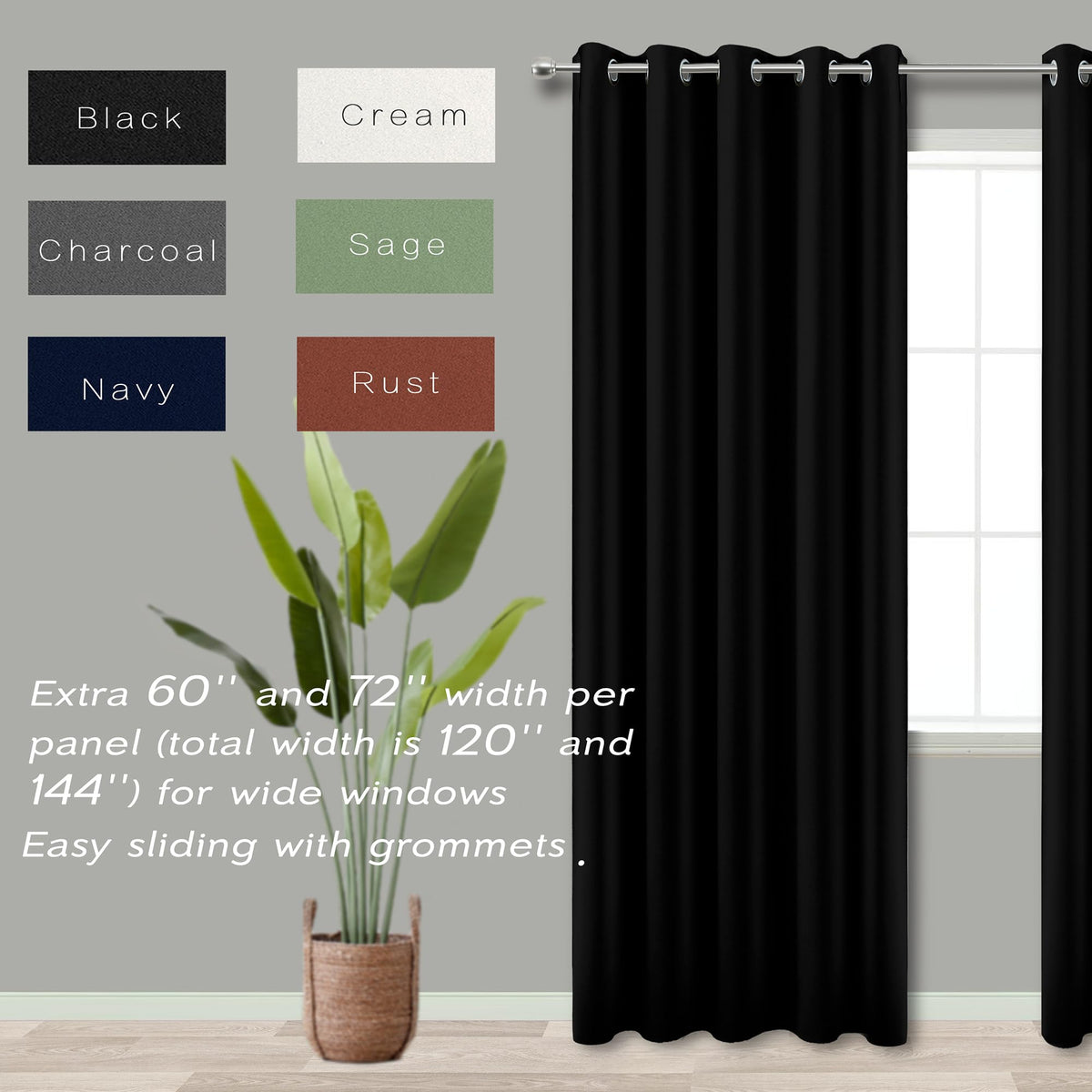 Blackout Curtains 72 Inch Extra Wide 2 Panels C915053