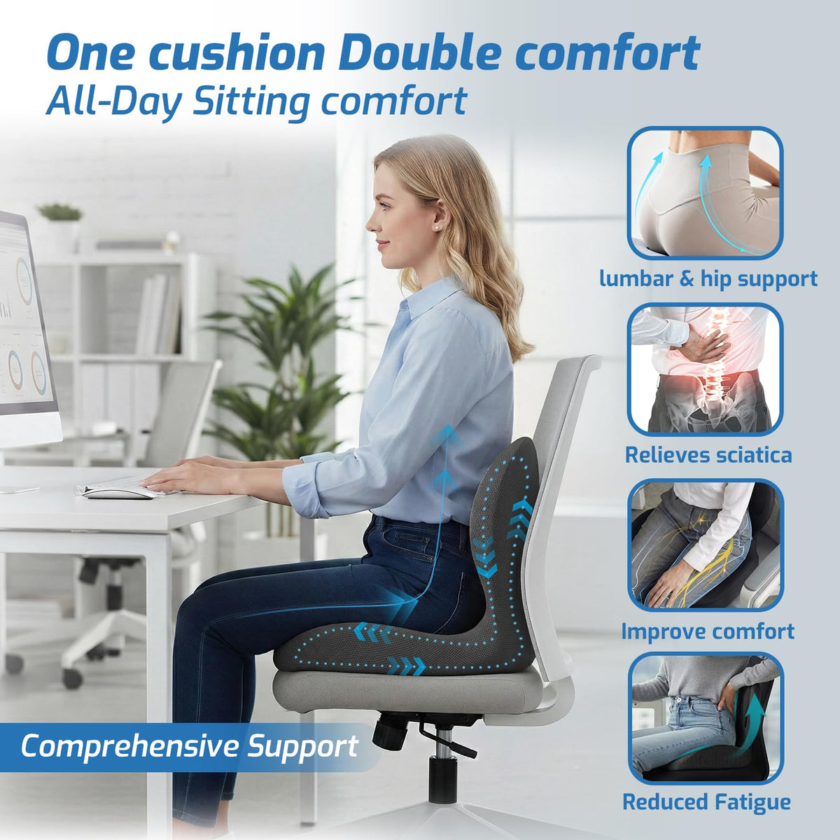 Ergonomic Seat Cushion with Lumbar Support Pillow S147