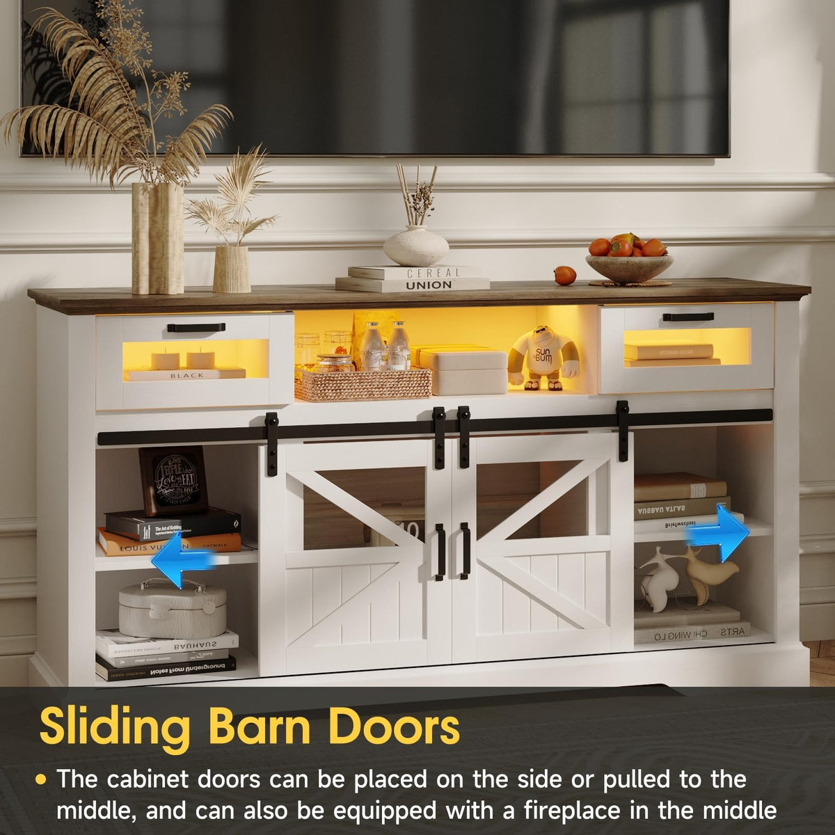 TV Stand with Storage Cabinet and Sliding Barn Doors F3343