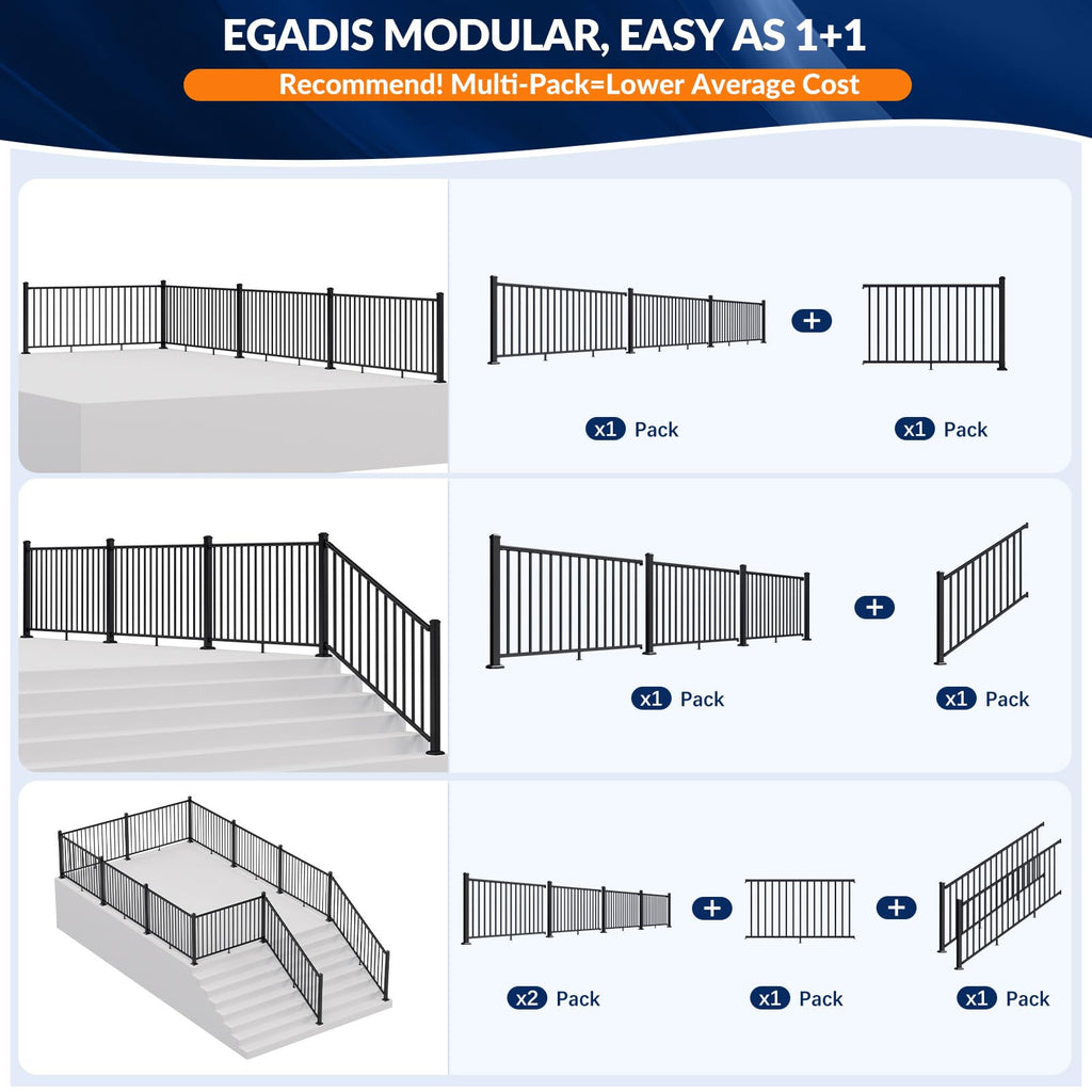 3 Pack Aluminum Porch and Deck Railing Kit with 4 Post L96819