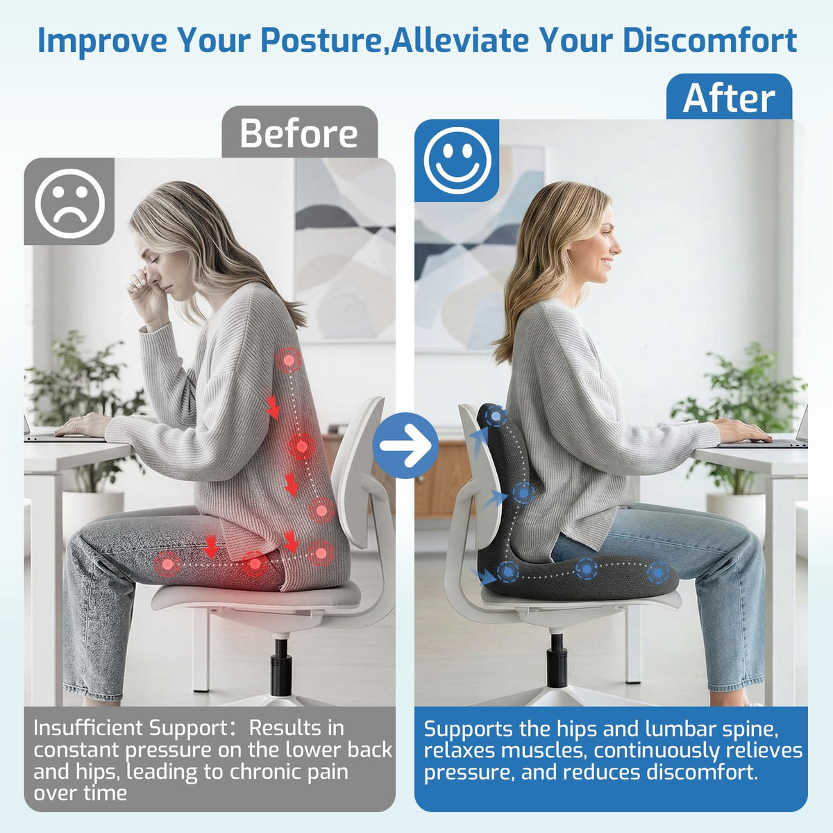 Ergonomic Seat Cushion with Lumbar Support Pillow S147