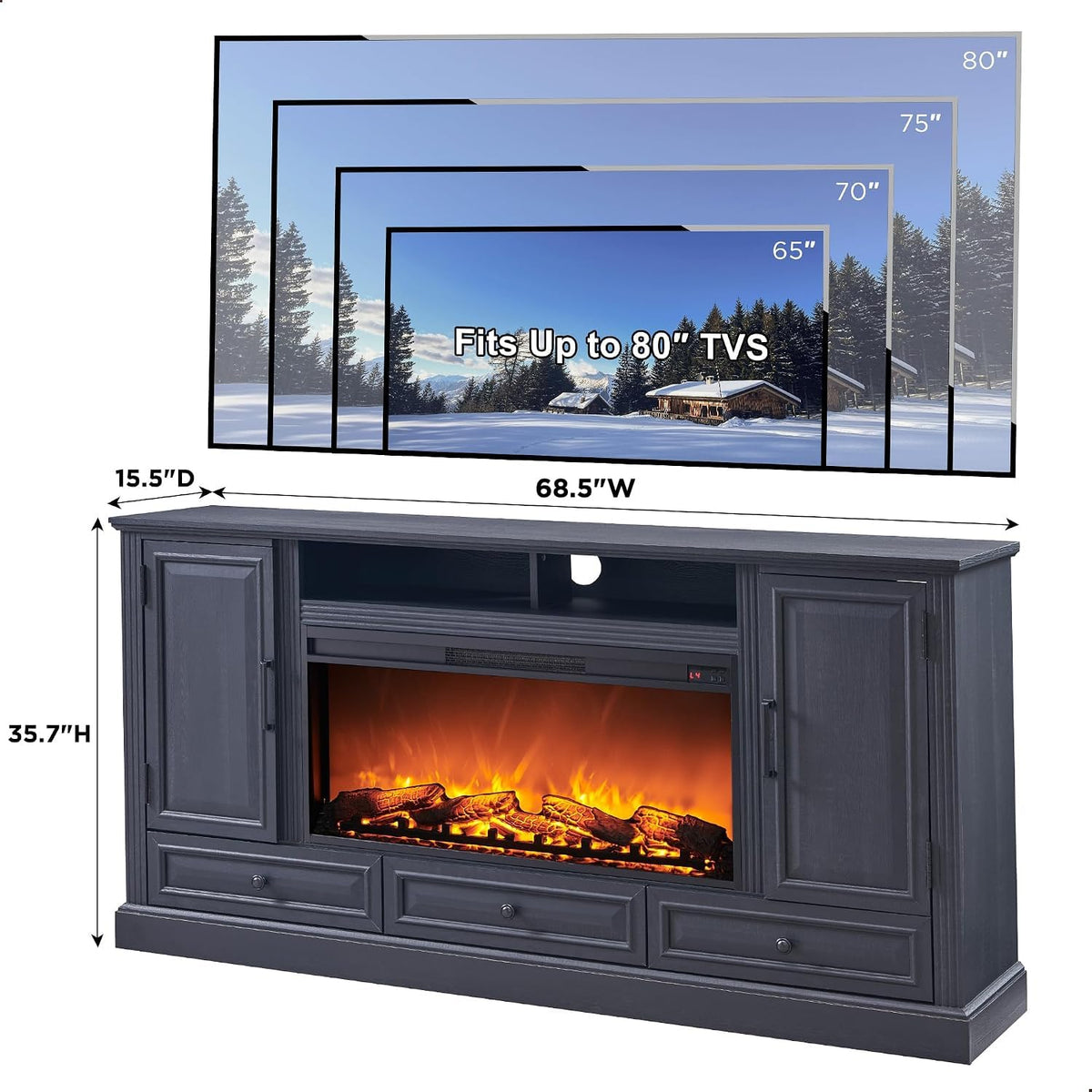 Black Fireplace TV Stand A412
