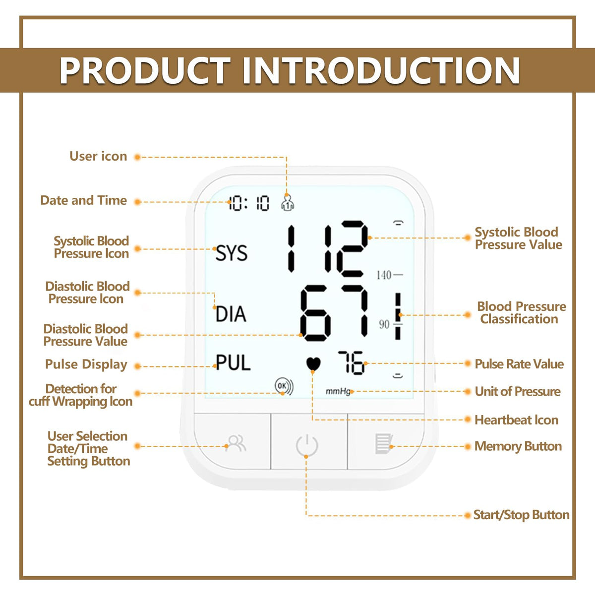 Upper Arm Blood Pressure Monitor, Automatic Digital with Voice Broadcast & Irregular Heartbeat Detection, Backlit LED Display, Adjustable Cuff 8.66-16.5'', 2x99 Memory & Guest Mode, AAA & Type-C G484209