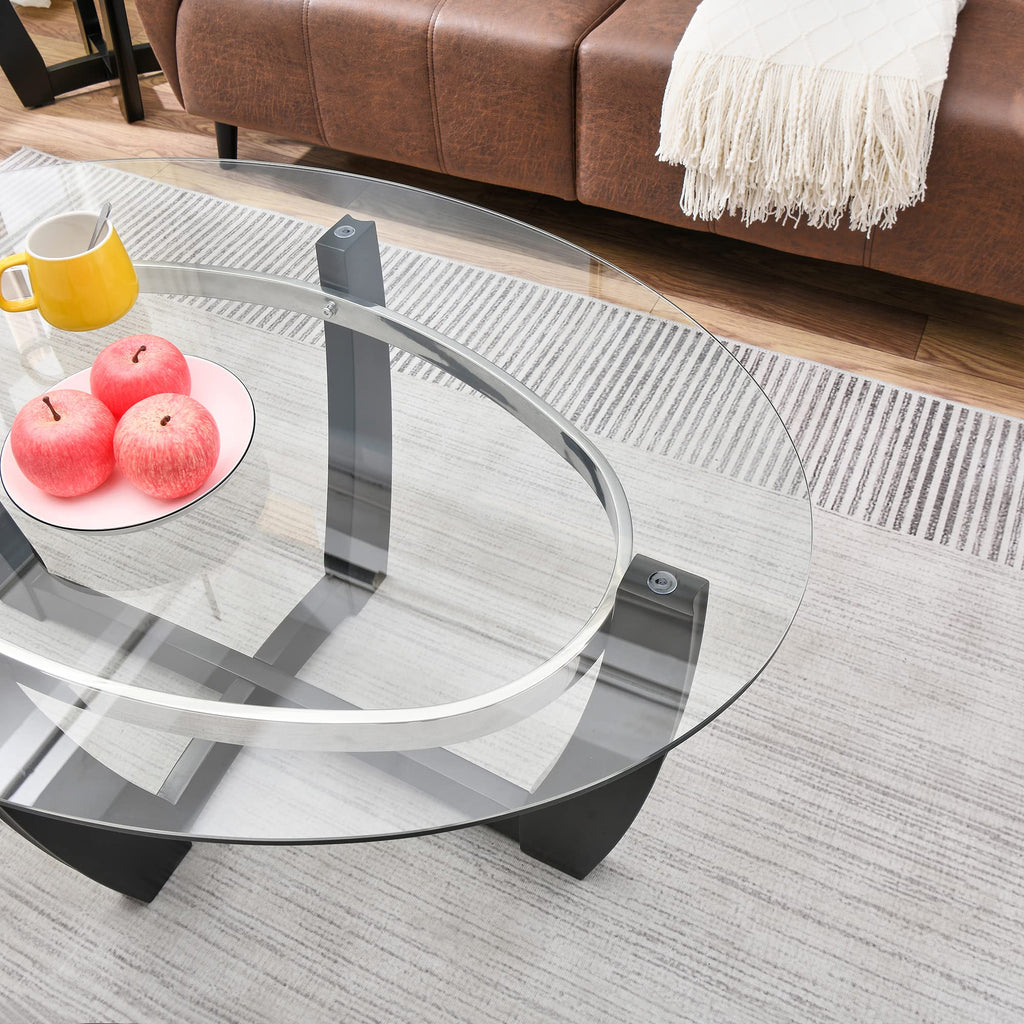 Oval Wood Glass Coffee Table M753